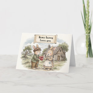 Whimsical Bunny Sweethearts Folded Holiday Card