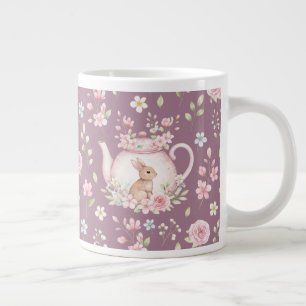 Whimsical Bunny Teapot Floral Spring  Large Coffee Mug