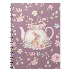 Whimsical Bunny Teapot Floral Spring Notebook