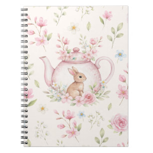 Whimsical Bunny Teapot Floral Spring Notebook