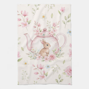 Whimsical Bunny Teapot Floral Spring  Tea Towel
