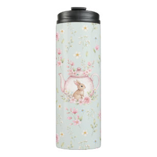 Whimsical Bunny Teapot Floral Spring  Thermal Tumbler