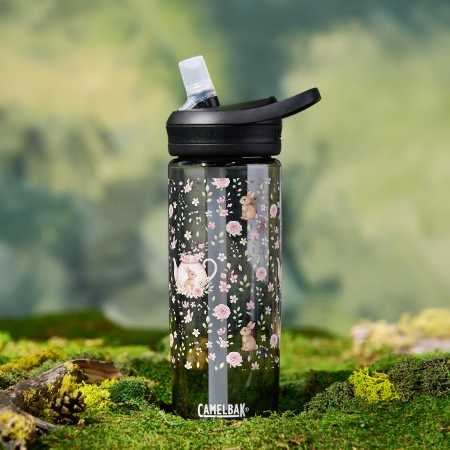 Whimsical Bunny Teapot Floral Spring  Water Bottle (Outdoor (Rotated))