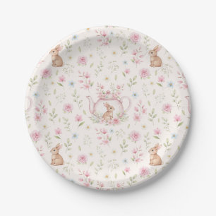 Whimsical Bunny Teapot Spring Floral Pattern Paper Plate