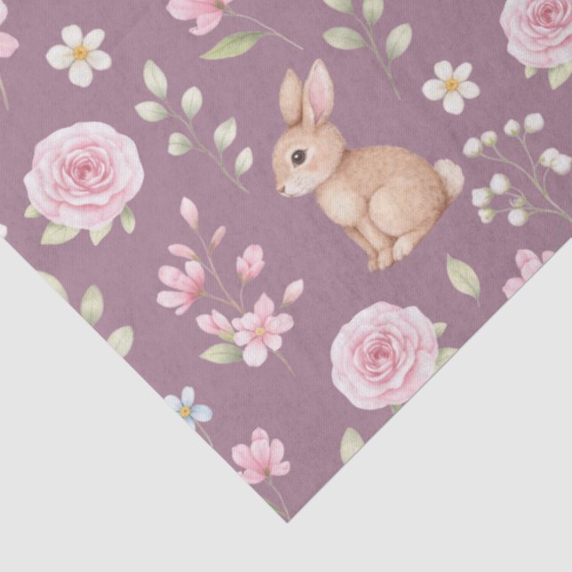 Whimsical Bunny Teapot Spring Floral Pattern Tissue Paper (Detail)