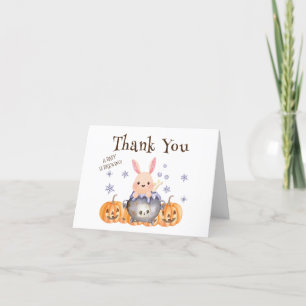 Whimsical Bunny Witch Halloween Baby Shower Thank You Card