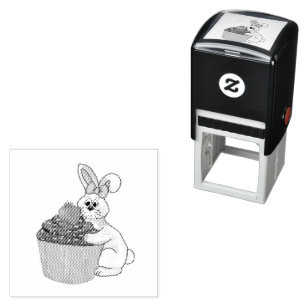 Whimsical Bunny with Bow & Strawberry Cupcake Self-inking Stamp
