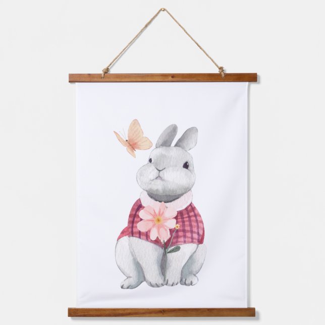 Whimsical Bunny Woodland Nursery Decor Hanging Tapestry (Front)