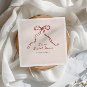 Whimsical Burgundy Bow Handwritten Bridal Shower Napkin