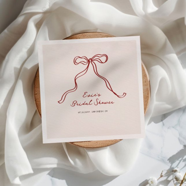 Whimsical Burgundy Bow Handwritten Bridal Shower Napkin (Creator Uploaded)
