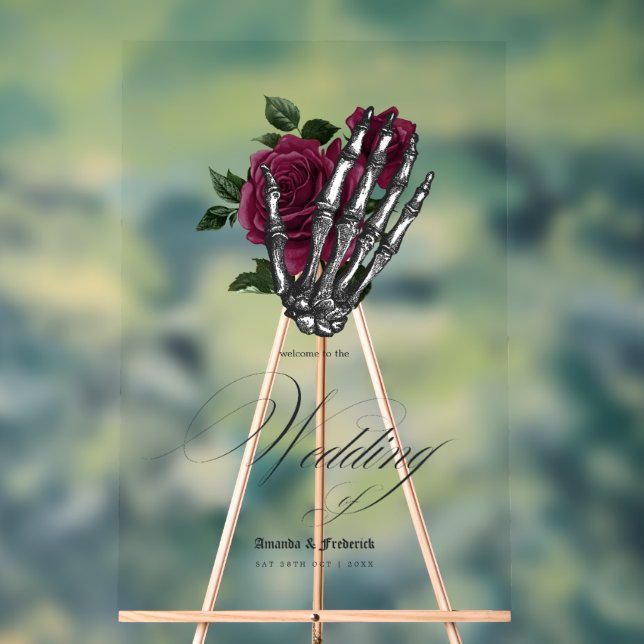 Whimsical Burgundy Floral Gothic Wedding Elegance Acrylic Sign (Neutral)