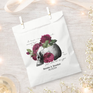 Whimsical Burgundy Floral Skull Gothic Wedding Favour Bags