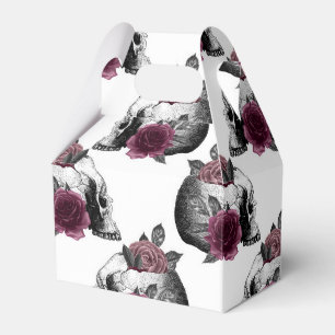 Whimsical Burgundy Floral Skulls Gothic Wedding Favour Box