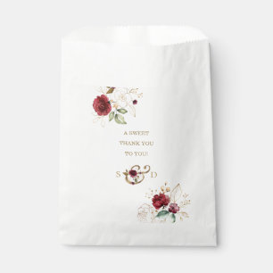 Whimsical Burgundy Gold Flowers Monogram Wedding Favour Bags