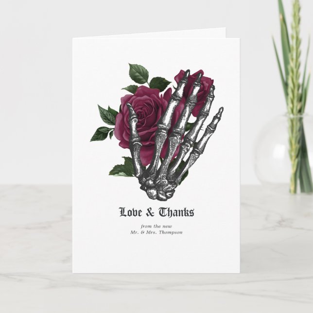 Whimsical Burgundy Gothic Wedding Thank You Card (Front)