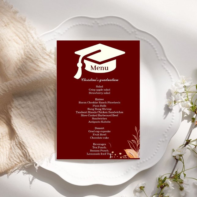 Whimsical  Burgundy Graduation party dinner menu  (Creator Uploaded)