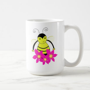 Whimsical Busy Bee with Flowers Coffee Mug