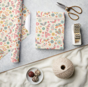 Whimsical Butterflies and Floral Pattern Wrapping Paper