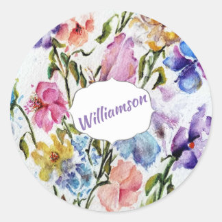 WHIMSICAL BUTTERFLIES AND FLOWERS PATTERN CLASSIC ROUND STICKER