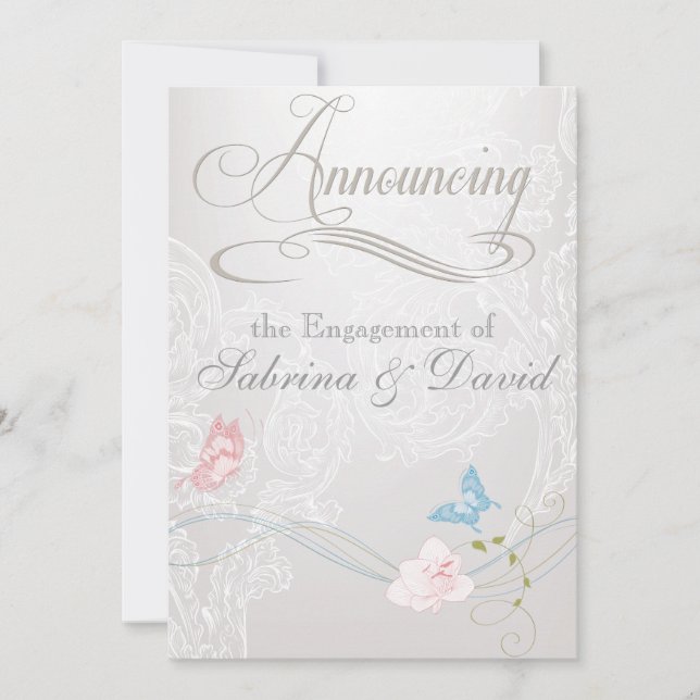 Whimsical Butterflies and Lace Engagement Announcement (Front)