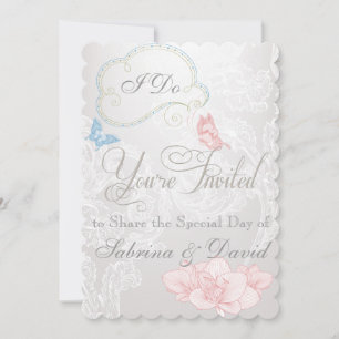 Whimsical Butterflies and Lace Wedding Invitation