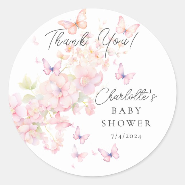 Whimsical Butterflies Baby Shower Classic Round Sticker (Front)