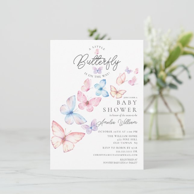 Whimsical Butterflies Baby Shower Invitation (Standing Front)