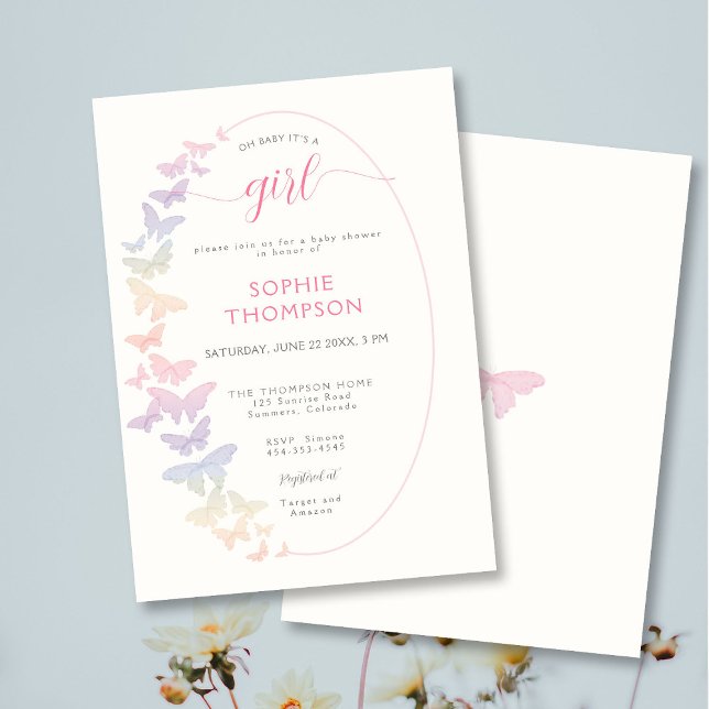 Whimsical Butterflies Boho Frame Girl Baby Shower Invitation (Creator Uploaded)