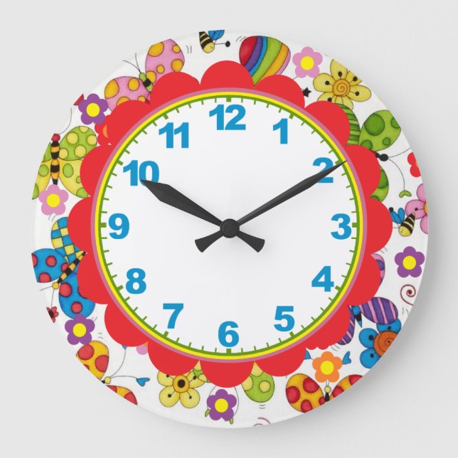 Whimsical Butterflies Children's Clock w/Numbers (Front)