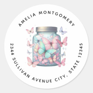 Whimsical Butterflies in a Jar - Address Classic Round Sticker