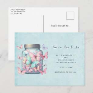 Whimsical Butterflies in a Jar Announcement Postcard