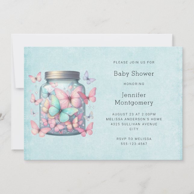 Whimsical Butterflies in a Jar Baby Shower Invitation (Front)