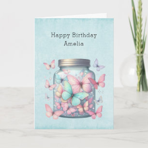 Whimsical Butterflies in a Jar Birthday Card