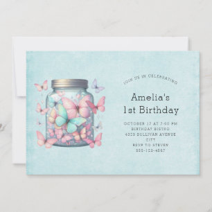 Whimsical Butterflies in a Jar Birthday Invitation