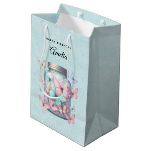 Whimsical Butterflies in a Jar Birthday Medium Gift Bag