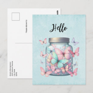 Whimsical Butterflies in a Jar Hello Postcard