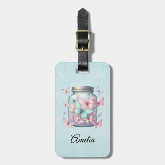 Whimsical Butterflies in a Jar Luggage Tag (Front Vertical)