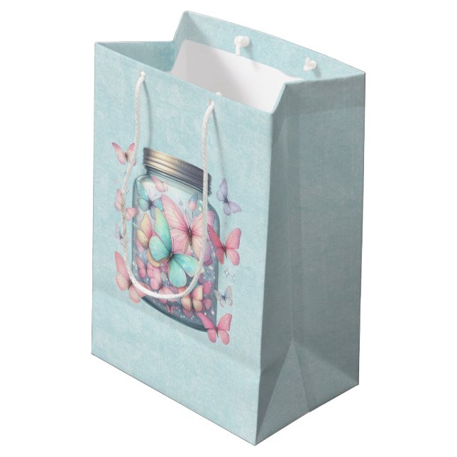 Whimsical Butterflies in a Jar Medium Gift Bag (Back Angled)