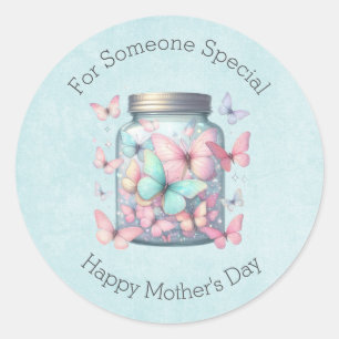 Whimsical Butterflies in a Jar Mother's Day Classic Round Sticker