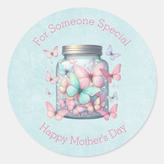 Whimsical Butterflies in a Jar Mother's Day Classic Round Sticker (Front)