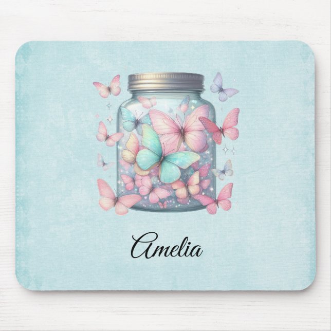 Whimsical Butterflies in a Jar Mouse Mat (Front)
