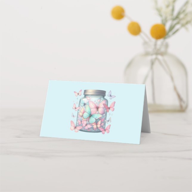 Whimsical Butterflies in a Jar Place Card (Front)