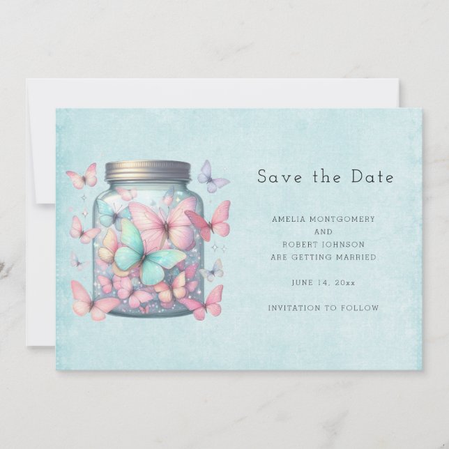 Whimsical Butterflies in a Jar Save The Date (Front)