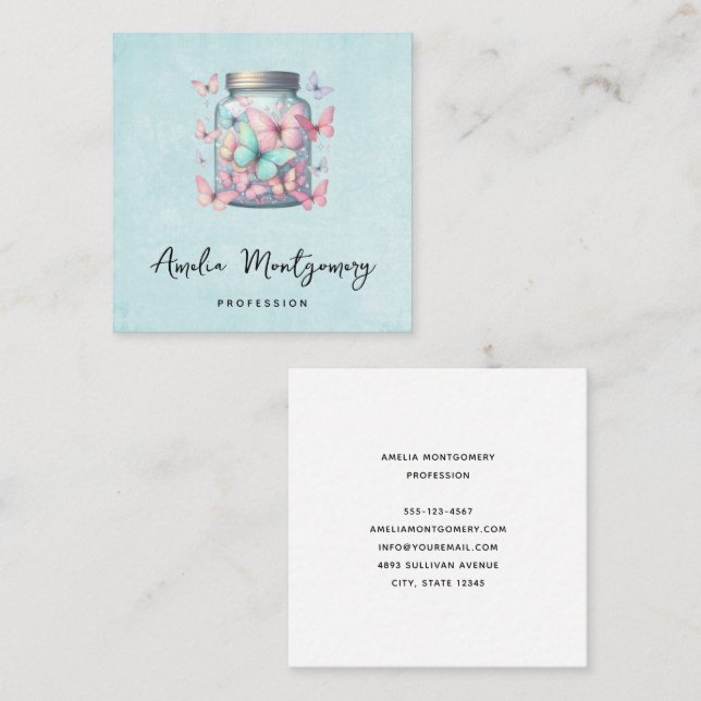 Whimsical Butterflies in a Jar Square Business Card (Front/Back)