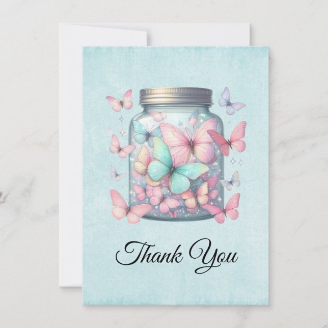 Whimsical Butterflies in a Jar Thank You Card (Front)
