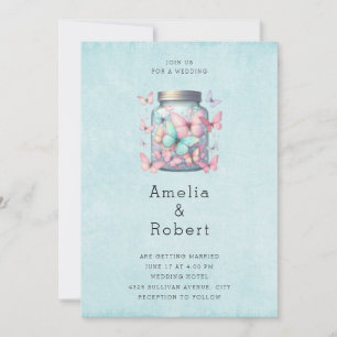 Whimsical Butterflies in a Jar Wedding Invitation