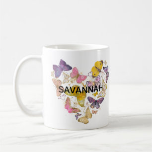 Whimsical Butterflies Love Heart Faux Glitter Name Coffee Mug