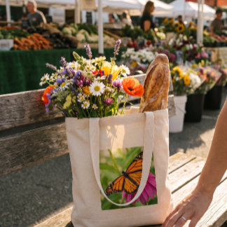 Whimsical Butterfly And Flower Market Large Tote Bag