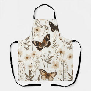 Whimsical Butterfly and Flower Pattern Apron