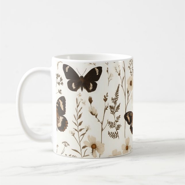  Whimsical Butterfly and Flower Pattern Coffee Mug (Left)